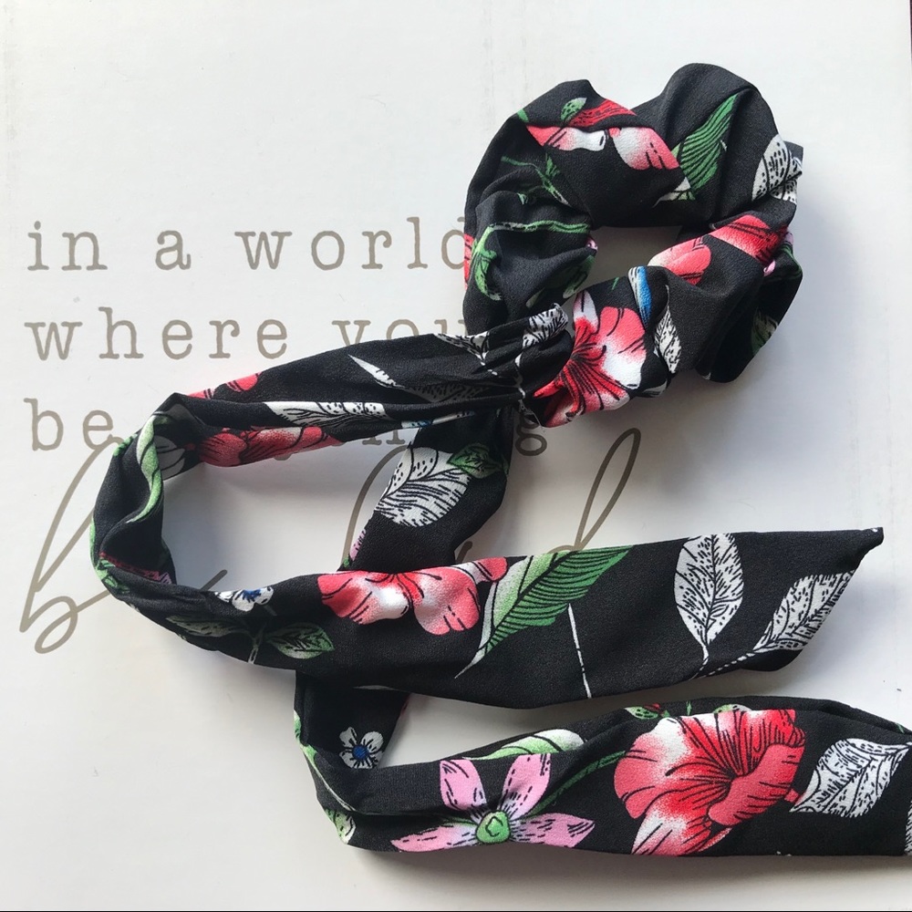 New floral chiffon scrunchie with hair ribbon